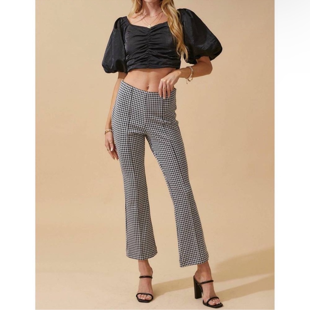 Day + Moon KICKED UP CHECKERED KNIT PANTS IN BLACK & WHITE